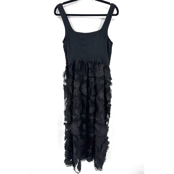 NWT ANTHROPOLOGIE Floriana Black Lacey Embroidered Floral Tank Midi Dress Size 6 - Picture 4 of 10